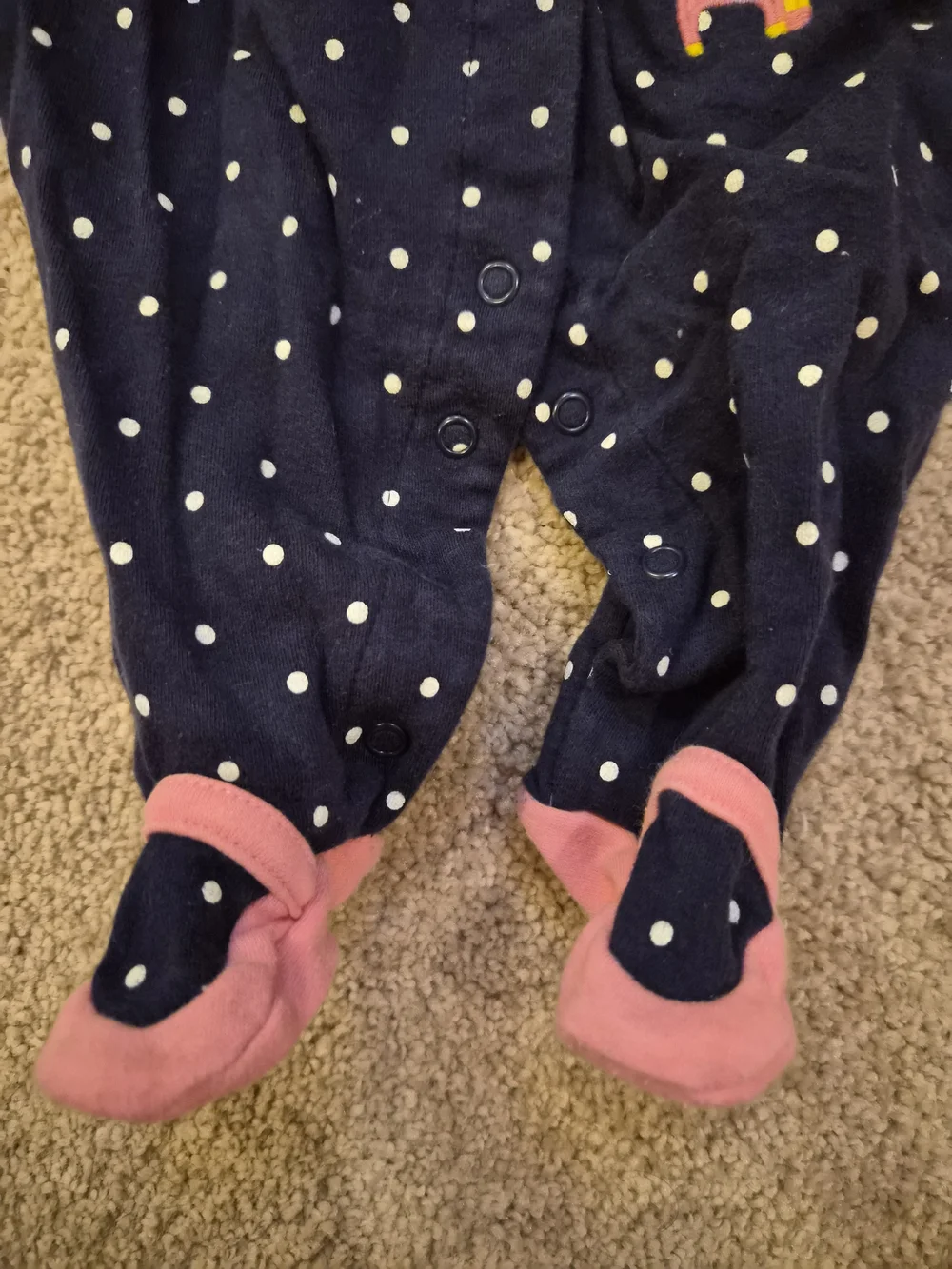 Girls Carter's Navy Polka Dot Footed One-Piece Pink Trim Giraffe 6 Months